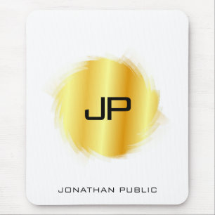 Mousepad Elegante Metálico Olhar Faux Dourado Monograma Mod