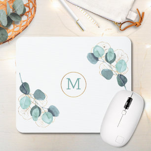 Mousepad Elegante moderno, Monograma, Eucalyptus Dourado