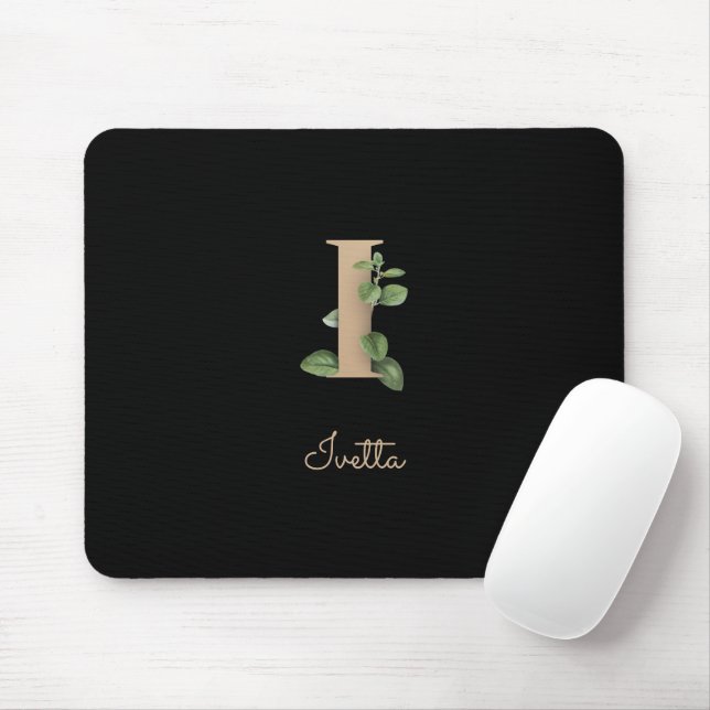Mousepad Elegante Monograma Botânico - Letra I (Com mouse)