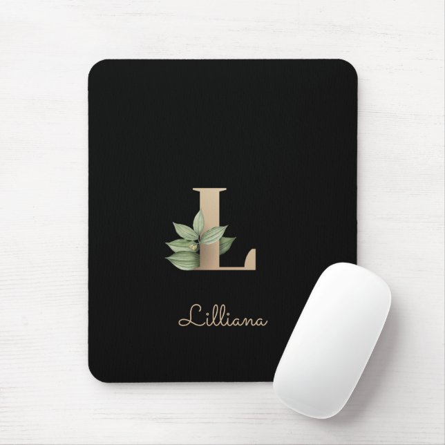 Mousepad Elegante Monograma Botânico - Letra L (Com mouse)