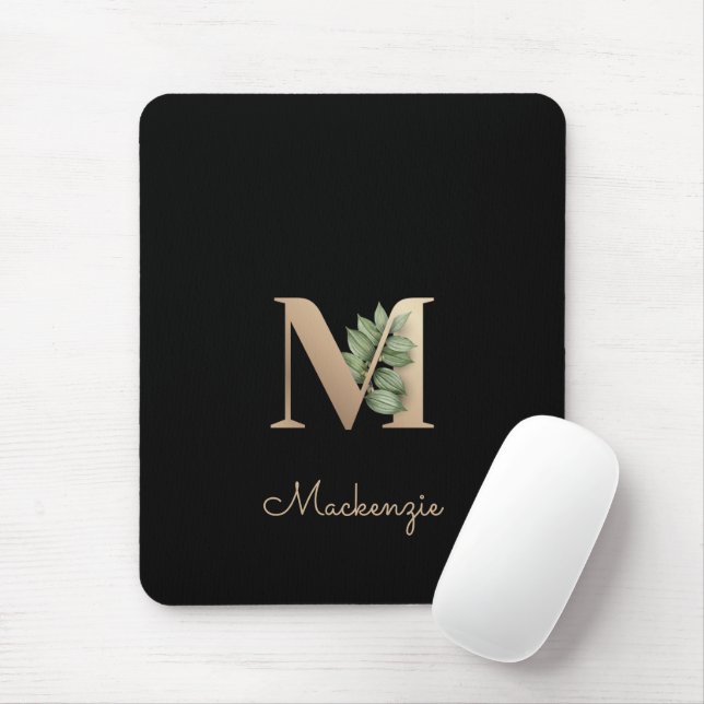 Mousepad Elegante Monograma Botânico - Letra M (Com mouse)