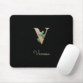 Mousepad Elegante Monograma Botânico Letra V
