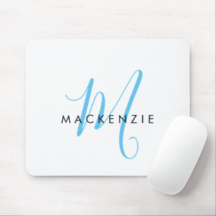Mousepad Elegante Monograma de Letra Inicial em Branco e Az