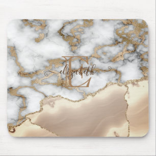 Mousepad Elegante Monograma de Mármore Creme com Brilho Dou