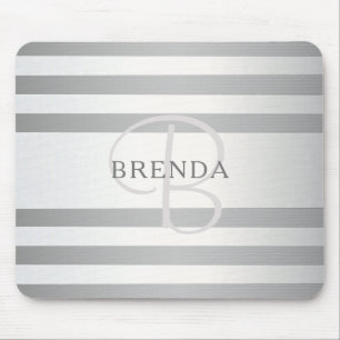 Mousepad Elegante Monograma Falso Gradiente Listras Cinza P
