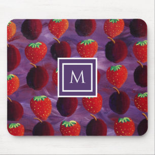 Mousepad Elegante Monograma Inicial Ameixas e Morangos