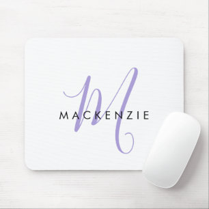 Mousepad Elegante Monograma Moderno em Branco e Lavanda com