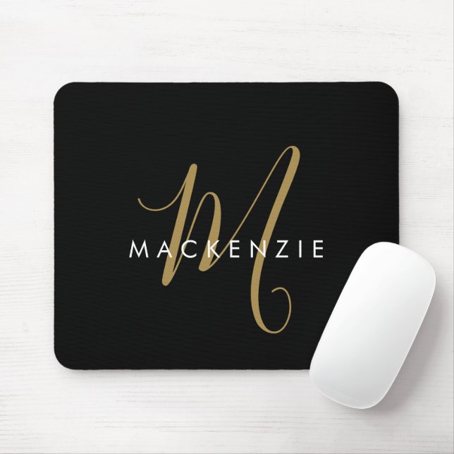 Mousepad Elegante Monograma Moderno em Grafite e Dourado (Com mouse)