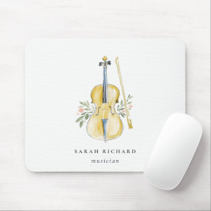 Mousepad Elegante Músico de Violino aquarela Professor de M