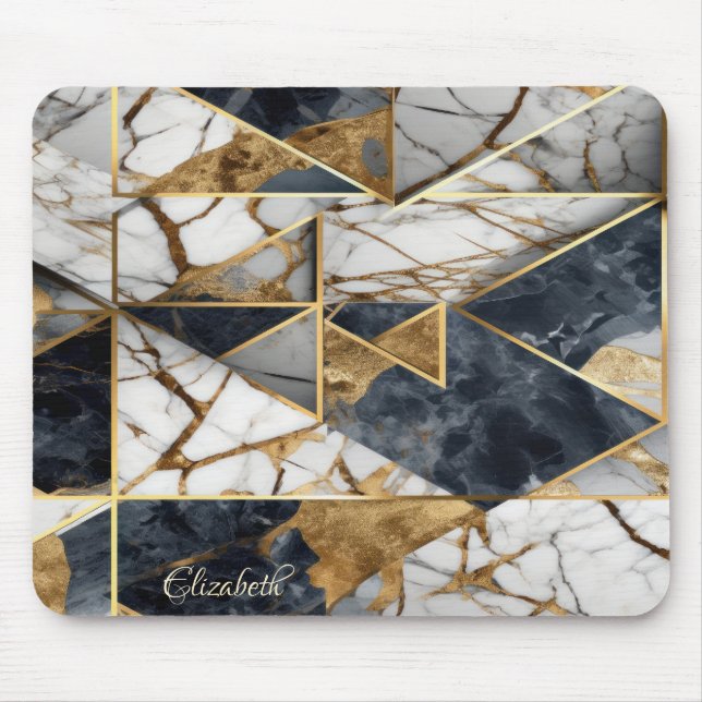 Mousepad Elegante Na moda Dourado Marble Geométrico (Frente)