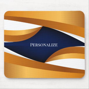 Mousepad Elegante Onda Abstrata em Dourado e Azul-Marinho P