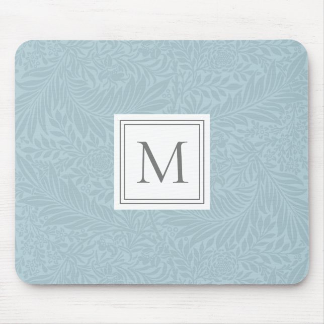 Mousepad Elegante Padrão Botânico Boho Azul Monograma (Frente)