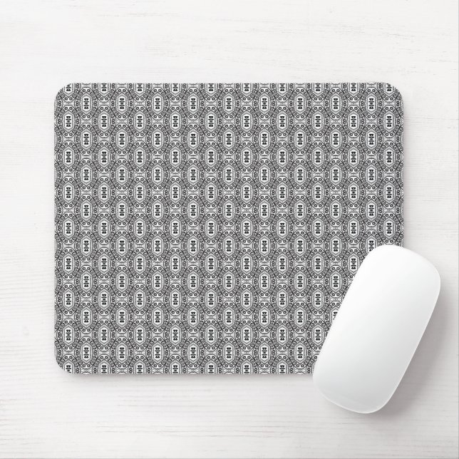 Mousepad Elegante padrão floral contínuo em preto e branco  (Com mouse)