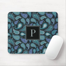 Elegante Padrão Paisley Azul Monograma