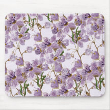 Elegante Pano de Rato Floral em Aquarela Roxa