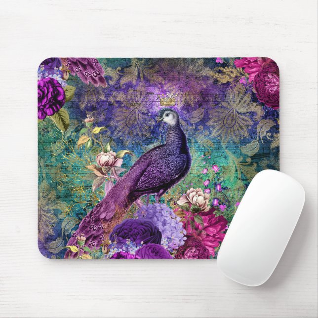 Mousepad Elegante Peacock Roxo Vintage Teal (Com mouse)