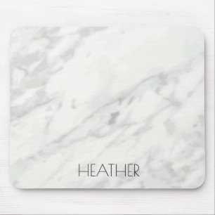 Mousepad Elegante Personalizado do Nome de Marble Branco