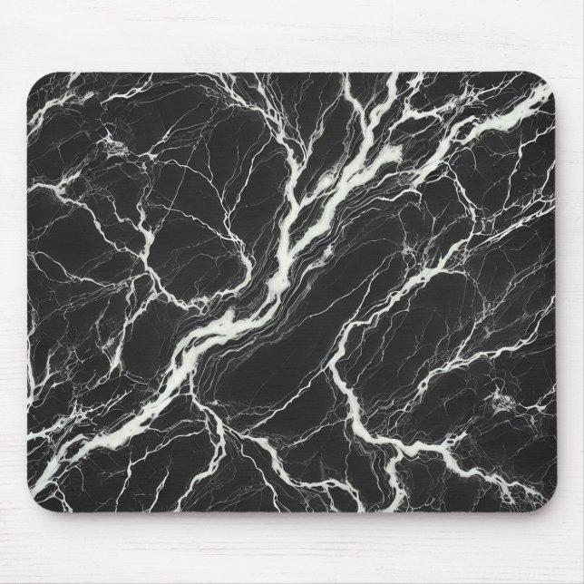Mousepad Elegante Preto e Branco com Aparência de Mármore G (Frente)