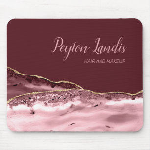 Mousepad Elegante Rosa Burgundy Mármore Nome Empresarial