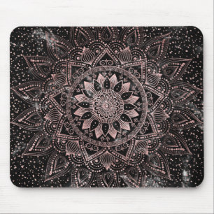 Mousepad Elegante Rosa Dourado Dots Mandala Marble