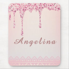 Mousepad Elegante Rosa Glamour Brilho com Efeito de Gotejam