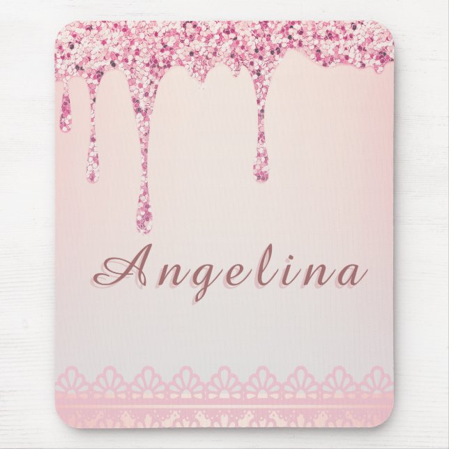 Mousepad Elegante Rosa Glamour Brilho Gotejante (Frente)