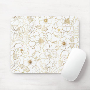 Mousepad Elegante Rosas Dourados Arte Floral