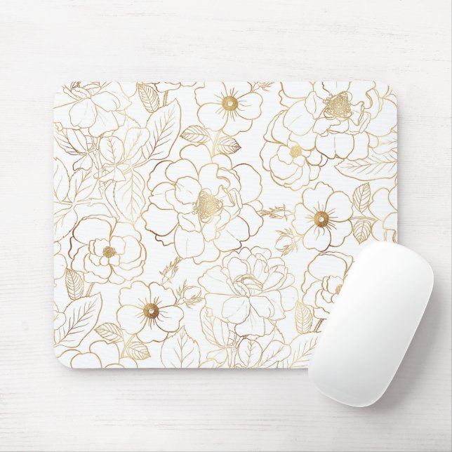 Mousepad Elegante Rosas Dourados Arte Floral (Com mouse)