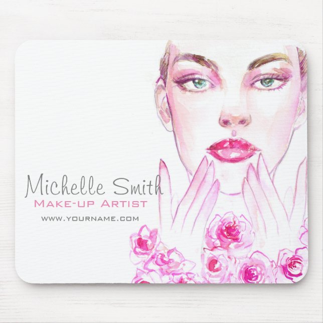 Mousepad Elegante Rosas Rosa Floral Watercolor Beauty Salon (Frente)