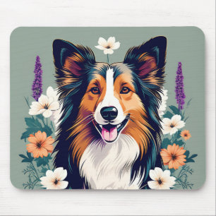 Mousepad Elegante Shetland Sheepdog com Floral