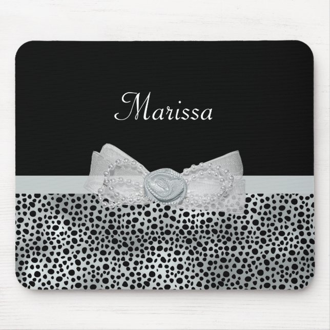 Mousepad Elegante Silver Cheetah Impressão Frilly Arco Com  (Frente)