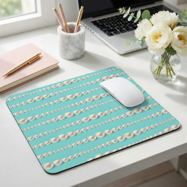 Mousepad Elegante Teal & Pérolas (Criador carregado)