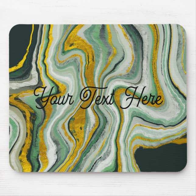 Mousepad Elegante Textura de Ágata de Mármore Verde e Doura (Frente)