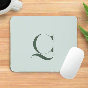Mousepad Elegante Tipografia Sage Monograma Verde Inicial