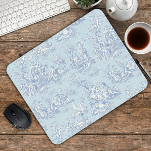 Mousepad Elegante Toile de Jouy Azul Cinza Francês Vintage