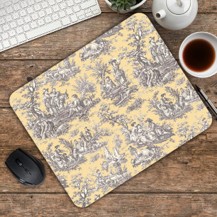 Mousepad Elegante Toile de Jouy Francesa Amarela Cinza Vint