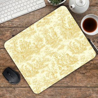 Mousepad Elegante Toile de Jouy Francesa Vintage Amarela