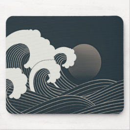 Mousepad Elegante Trabalho de arte branco e preto de ondas