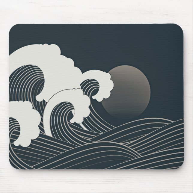 Mousepad Elegante Trabalho de arte branco e preto de ondas  (Frente)