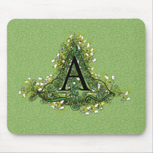 Mousepad Elegante verde Vintage Monograma floral inicial A