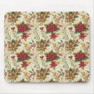 Mousepad Elegante Vermelho e Dourada Poinsettia Floral