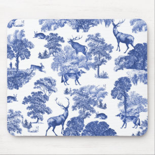 Mousepad Elegante Vintage Blue Deer Fox Hare Country Toile