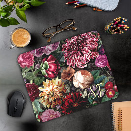 Mousepad Elegante Vintage Monograma Floral Colorido