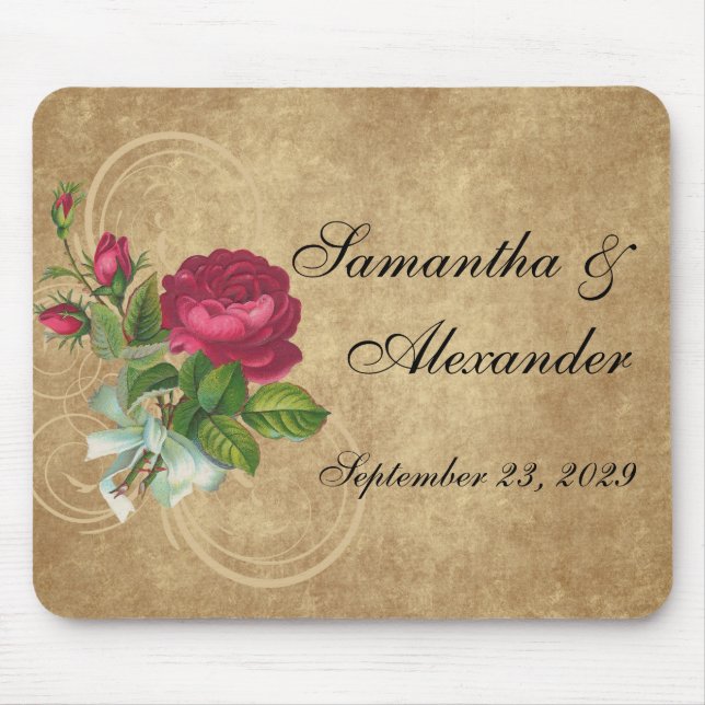 Mousepad Elegante Vintage Rosa, Magenta/Brown (Frente)