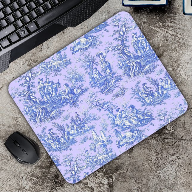 Mousepad Elegante vintage toile de jouy azul roxo (Criador carregado)