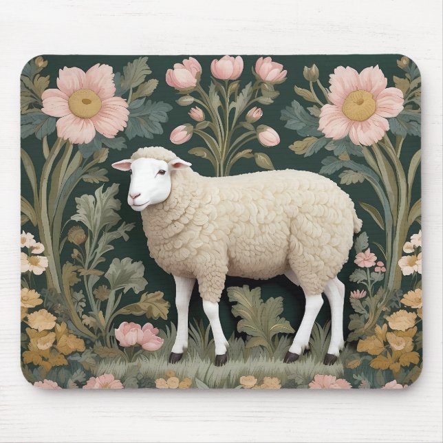Mousepad Elegante White Sheep William Morris Inspirado (Frente)