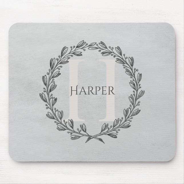 Mousepad Elegante Wreath Monograma | CINZAS (Frente)