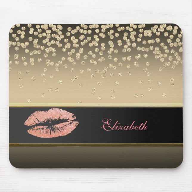 Mousepad Elegantes Diamantes Dourados - Lábios Brilhantes - (Frente)