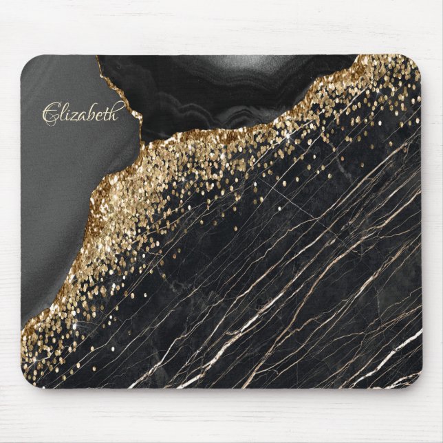 Mousepad Elegantes Lantejoulas Douradas Brilhantes Mármore  (Frente)