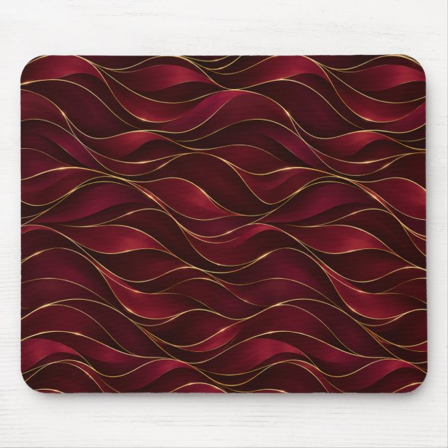 Mousepad Elegantes Ondas de Mármore Vermelho Borgonha com A (Frente)